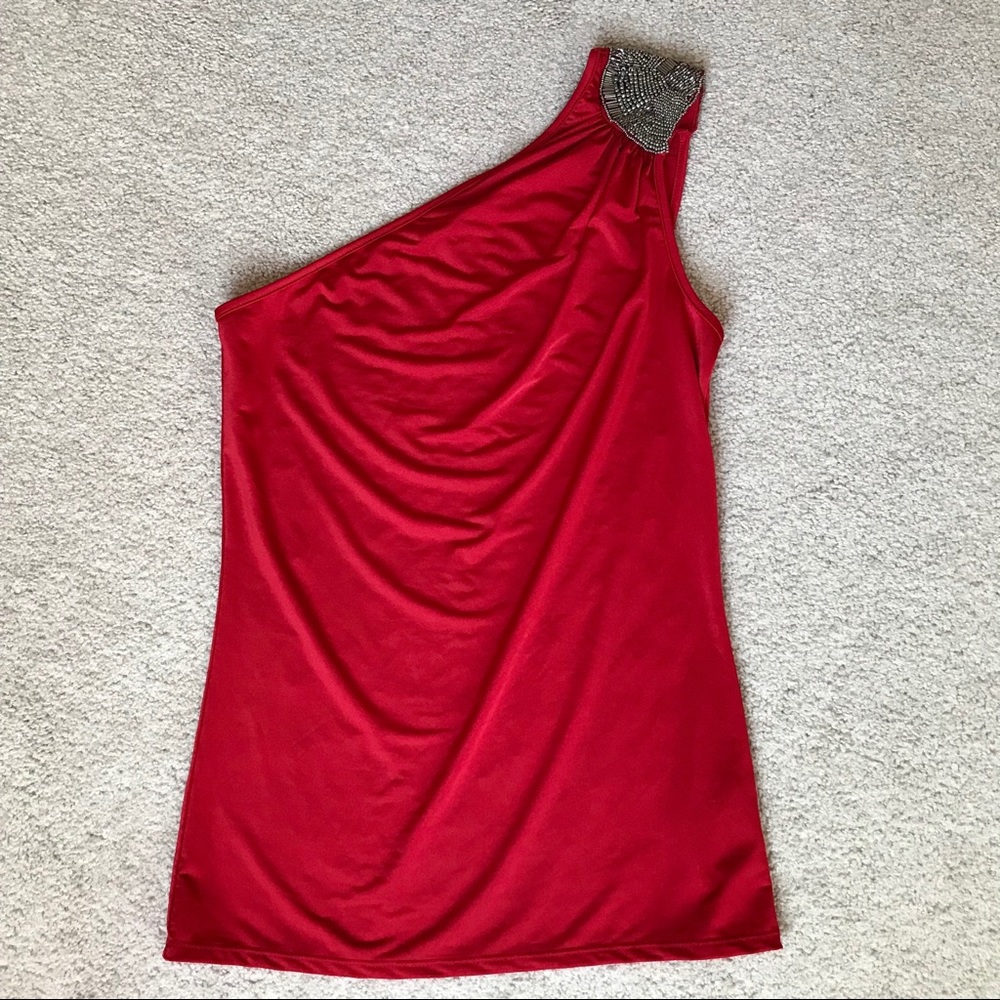 Retro Metal Beaded one shoulder top, flowy